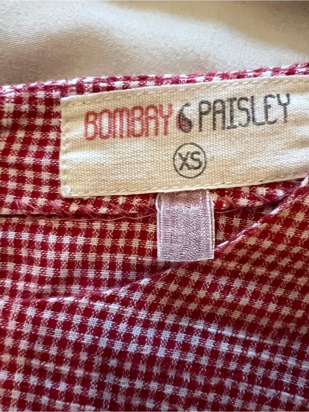 Bombay Paisley Women's Red Midi Gingham Dress with Rose Embroidery Pockets XS - Picture 14 of 16